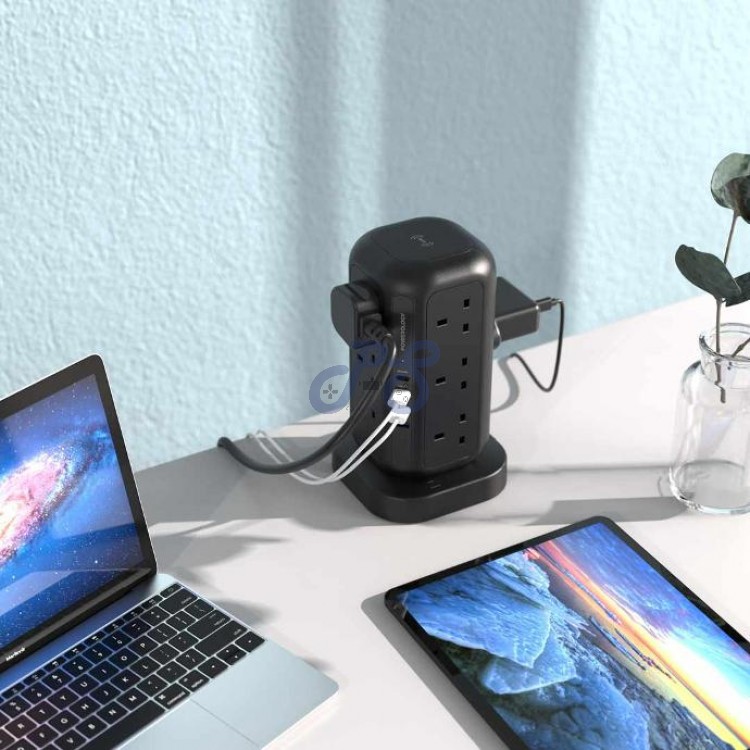 powerology 12 sockets multiport tower hub